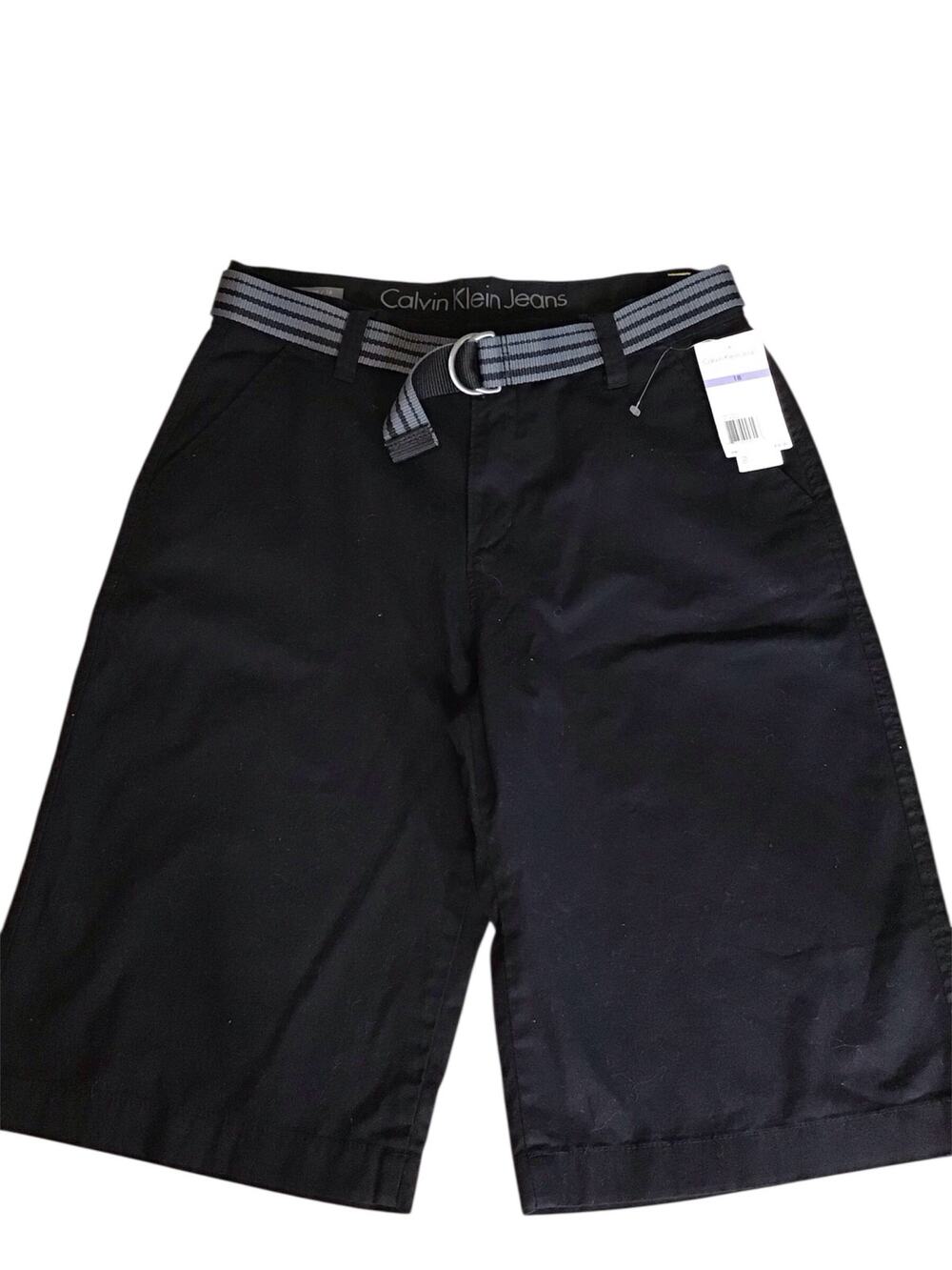 Calvin Klein Boys shorts with Belt Sz.18 Black NWT Preppy Comfort Summer Casual